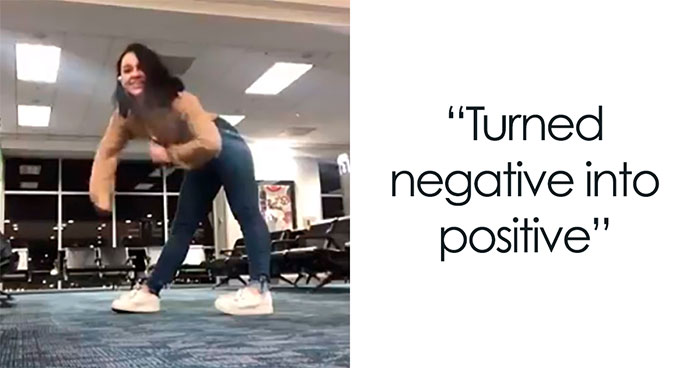 This Woman’s Flight Was Canceled For 4 Hours, So She Decided To Entertain Herself By Dancing In An Airport With A Cat
