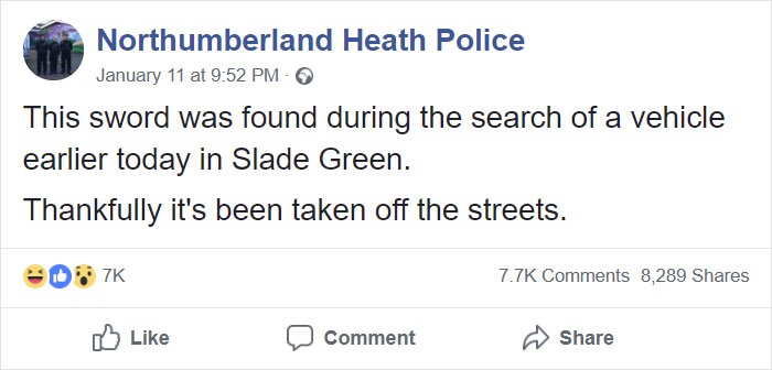 UK Police Post About A Sword Taken Off The Streets, Internet Can't Stop Laughing
