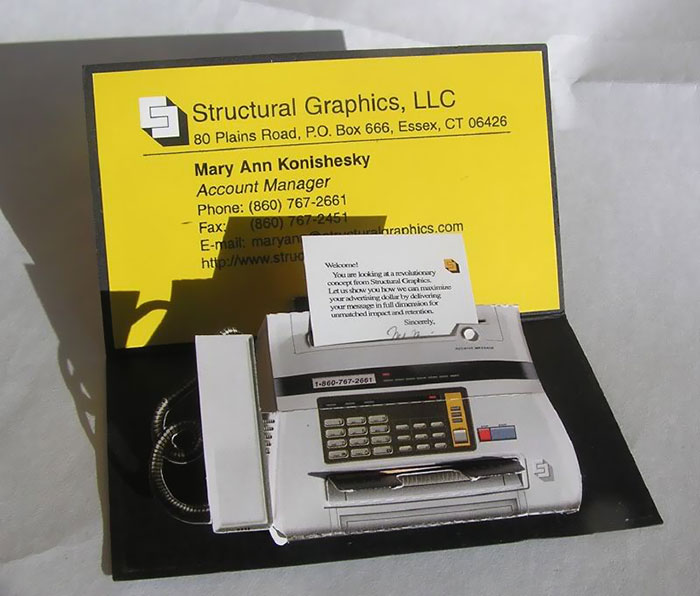 Structural Graphics Business Card Unfolds Into A Fax Machine