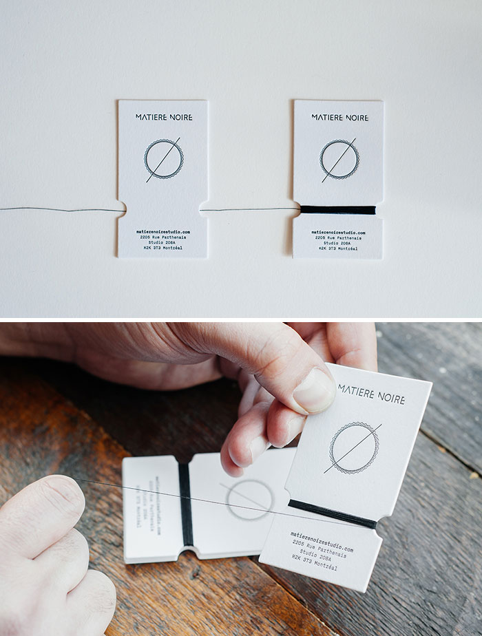 Limited Edition Sewing Thread Card Style Handmade Business Cards Designed For A Fashion Label Matière Noire Studio