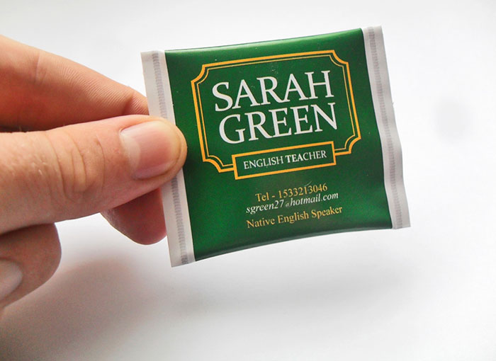Playing On The Fact That Sarah Is English And Was Looking To Become An English Teacher, We Created "The Sarah Green, Tea Bag Business Cards"
