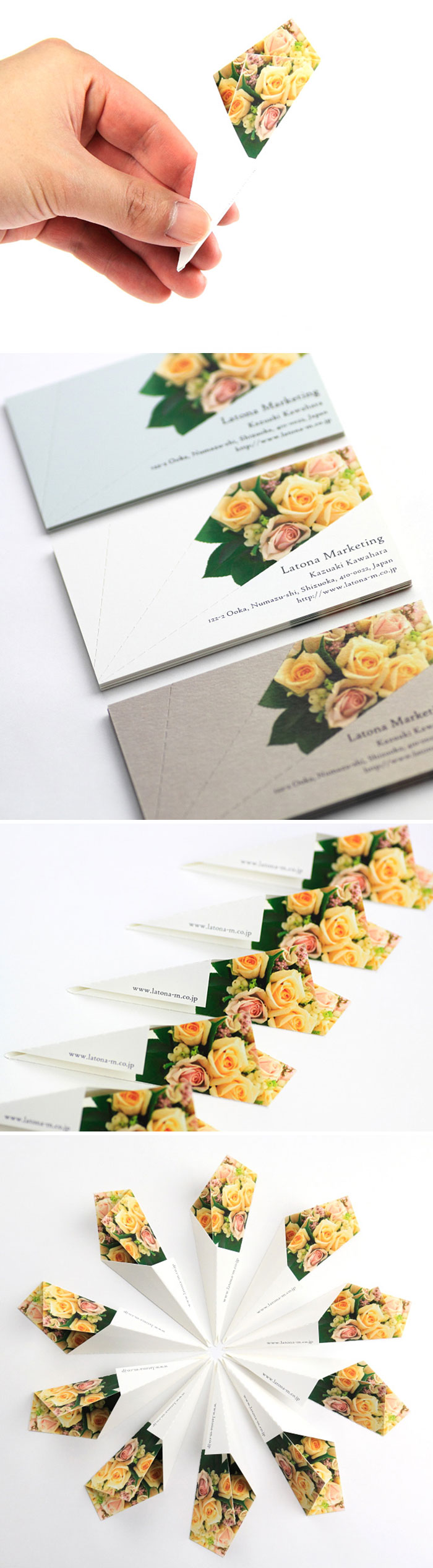 This Is A Business Card Designed To "Put A Smile On One’s Face." When Folded, It Turns Into A Flower Bouquet