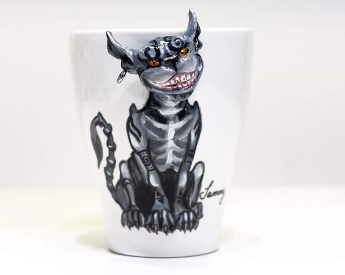 Handmade 3D Cheshire Cat - Alice Madness On A Mug