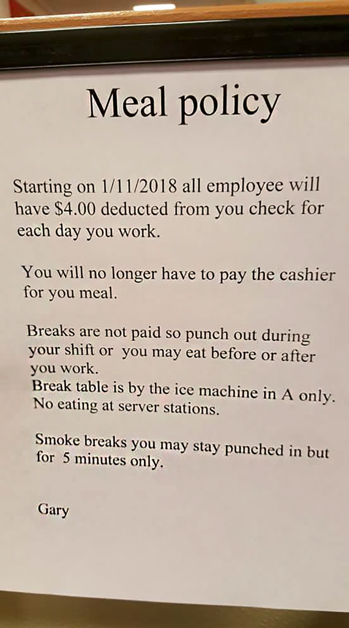 This Restaurant Manager Is Firing People For Refusing To Pay For Meals They Don't Even Eat And It's Infuriating