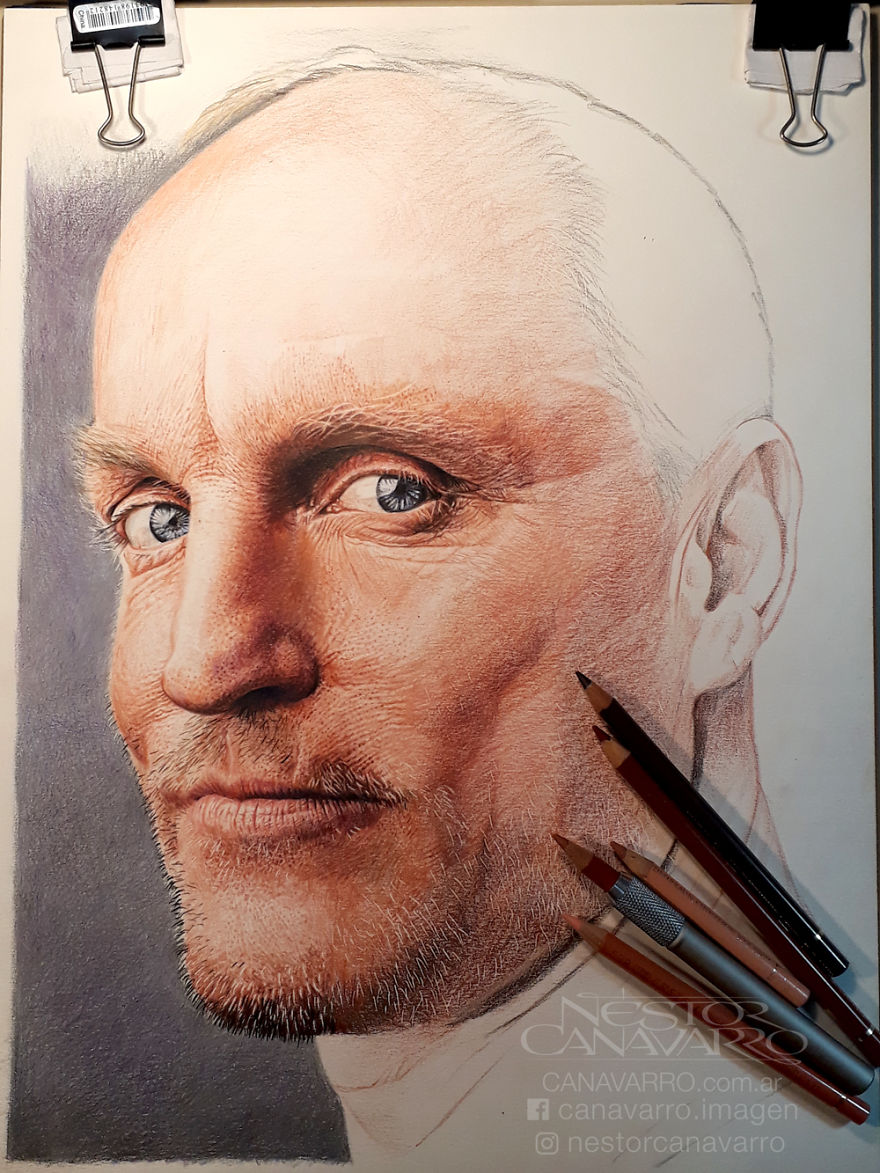 I Made This Portrait Of Woody Harrelson With Colored Pencils