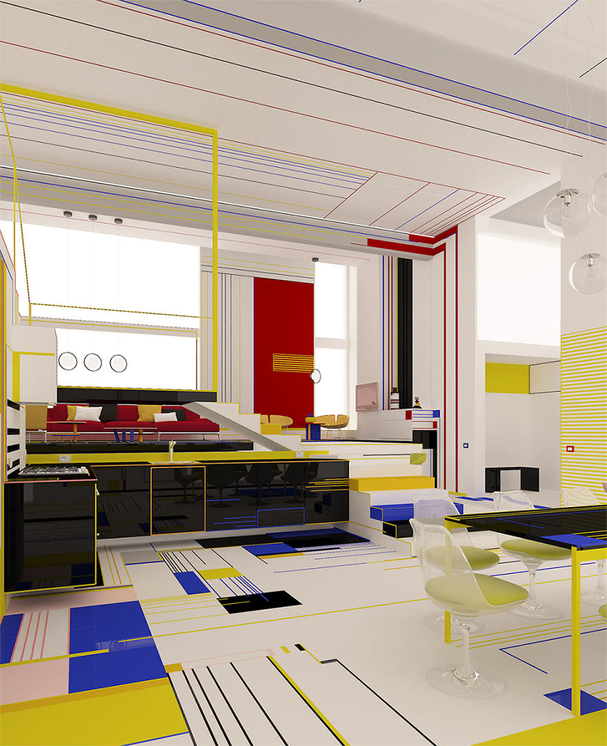 Bulgarian Designers Unveil The 'Aesthetic Apartment' That Looks Like A Piet Mondrian Painting