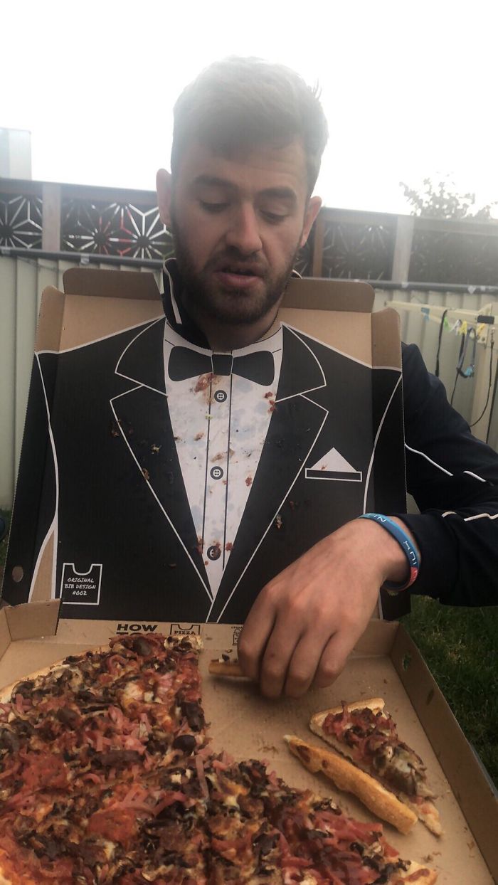 The Inside Of The Pizza Box Was A Tuxedo