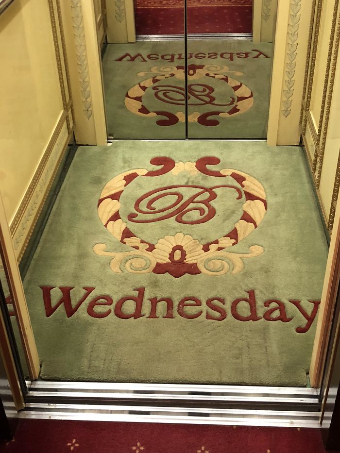 My Hotel In Odessa (Ukraine) Tells You Which Day It Is By Changing The Elevator Carpet Every Day