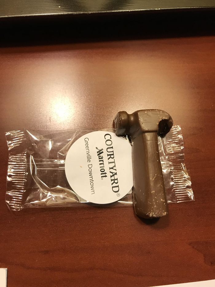 My Hotel Is Doing Construction So They Put A Chocolate Hammer On The Bed
