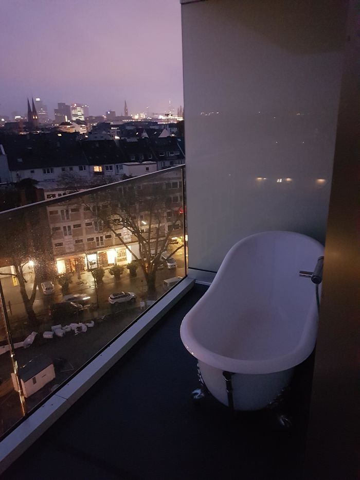 Our Hotel Balcony Has A Working Bathtub