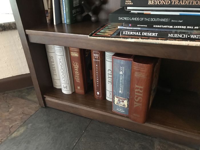These Board Games At My Hotel Are Stylized Like Books To Blend In