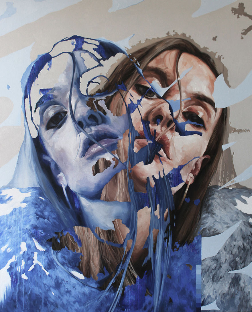 Blue Fragmented Psychological Portraits By Corné Eksteen