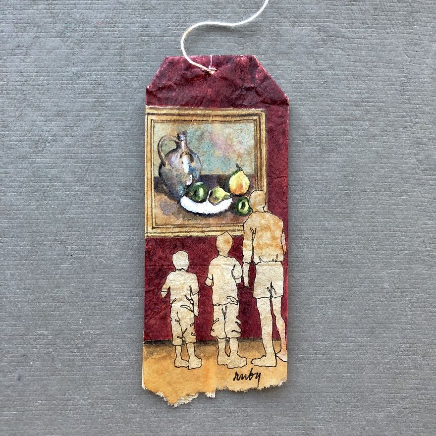 Museum Goers: Miniature Paintings On Used Tea Bags