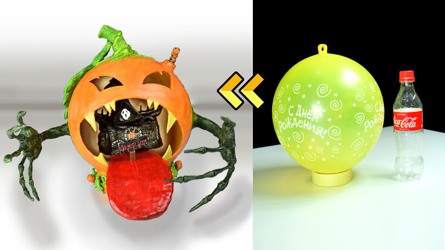 I Made A Fairy House Swallowed By Pumpkin Using Balloon And Plastic Bottle ! I Made A Fairy House Swallowed By Pumpkin Using Balloon And Plastic Bottle !