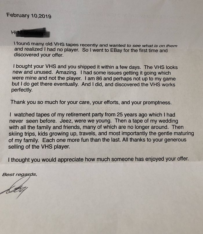 People Are Heartwarmed By The Letter This Person Received From An 86-Year-Old Who Bought His VHS Player