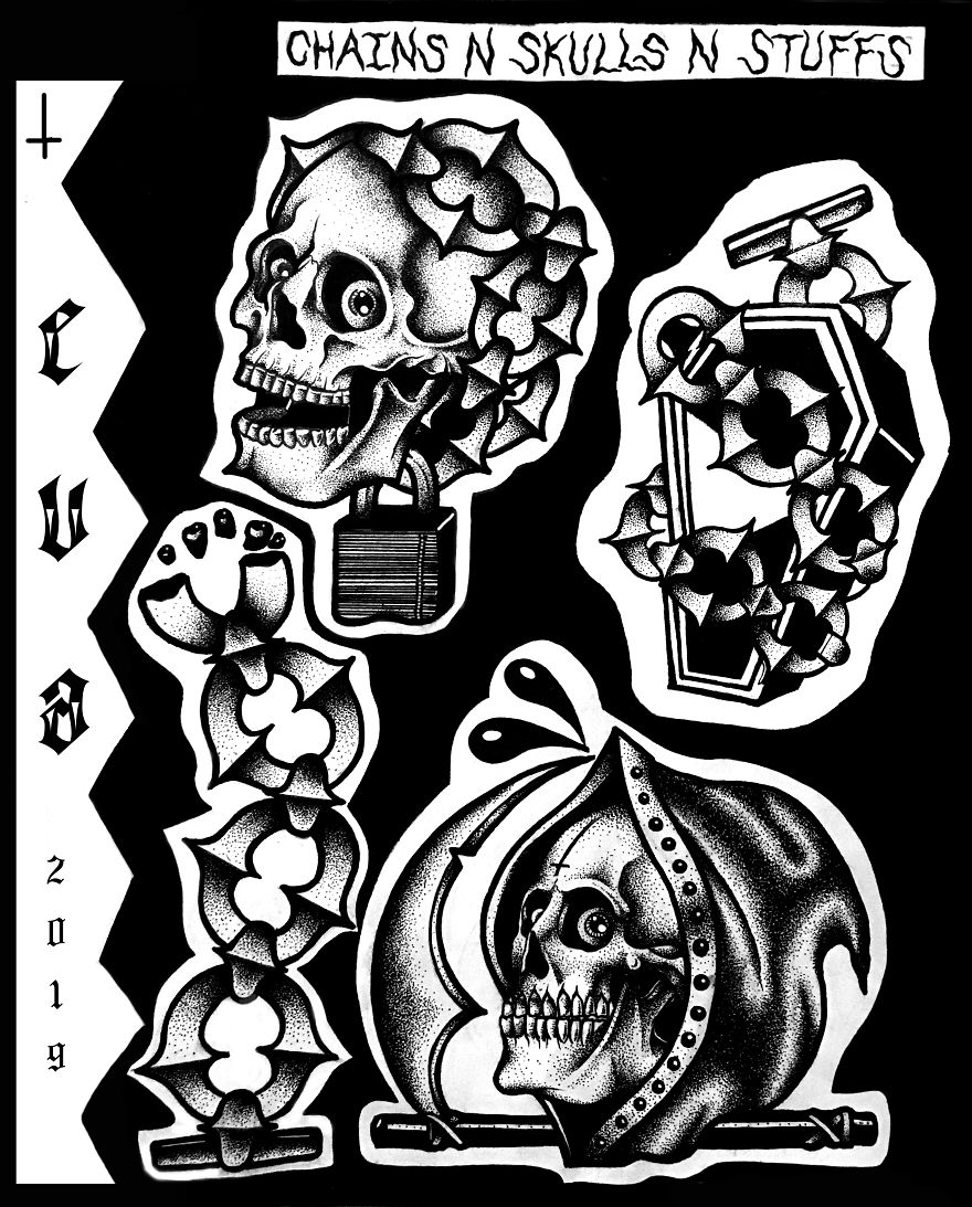 Chains+skulls+lots Of Black=a Cool Tattoo