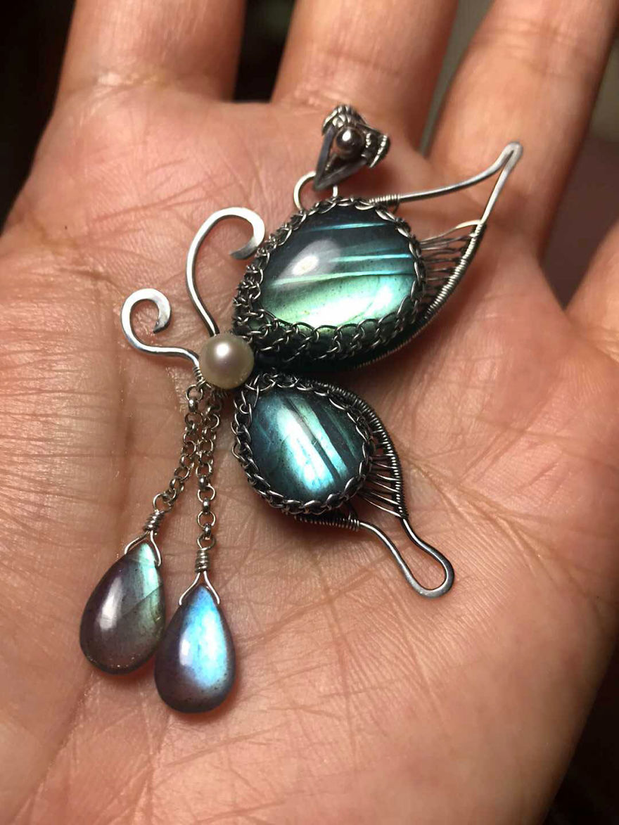 Silver Wire Twisted Into Trees To Beautifully Frame Dazzling Stone Pendants