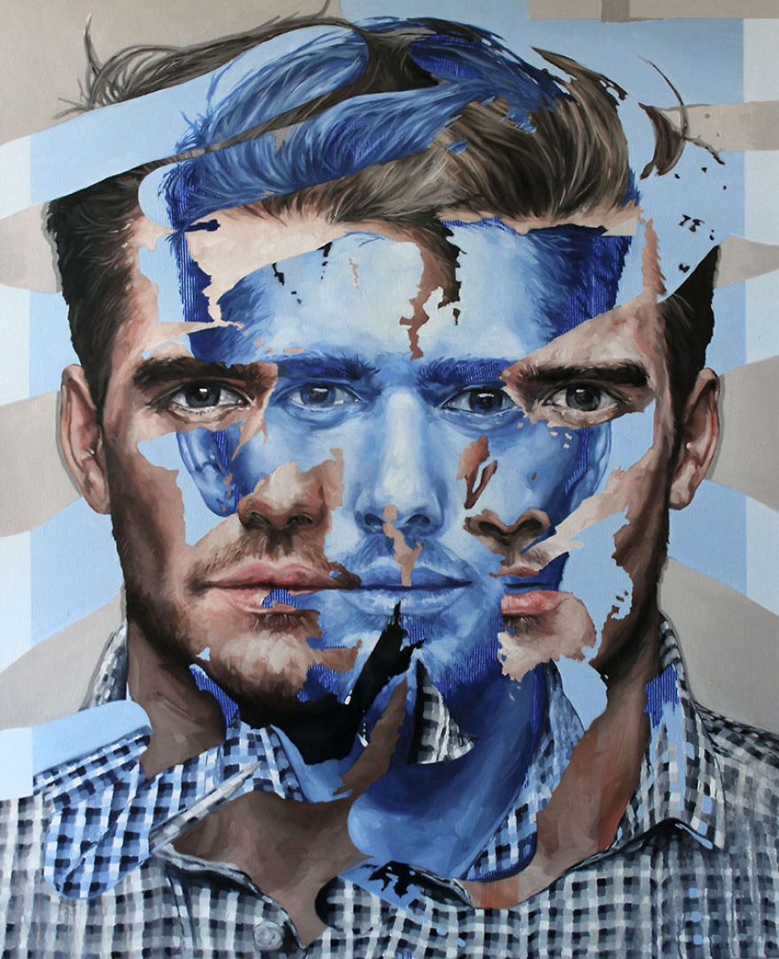 Blue Fragmented Psychological Portraits By Corné Eksteen
