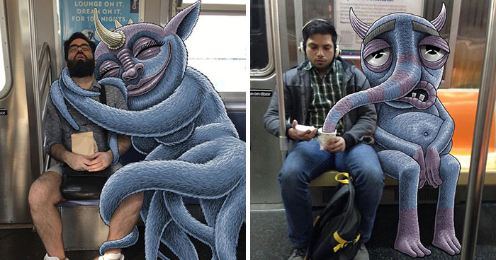 Artist Imagines 47 Mischievious Monsters Interacting With Commuters On NYC Subway