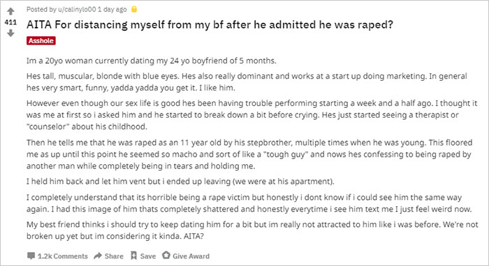 Girlfriend Asks If She's Wrong To Leave Boyfriend After Learning That He Was Raped, Gets Destroyed With Responses