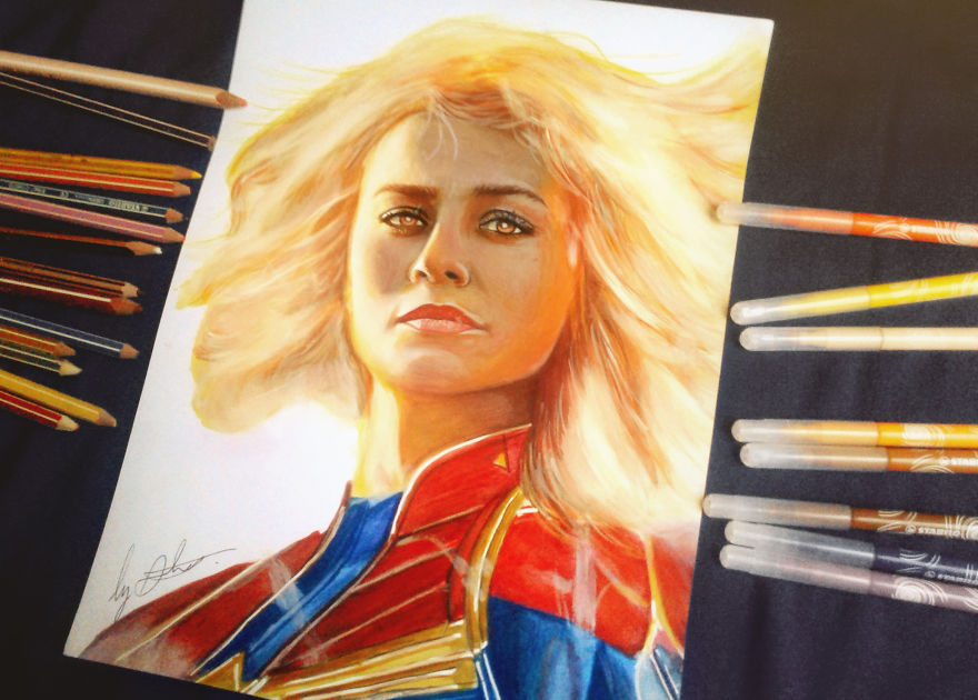 Realistic Captain Marvel Drawing !!