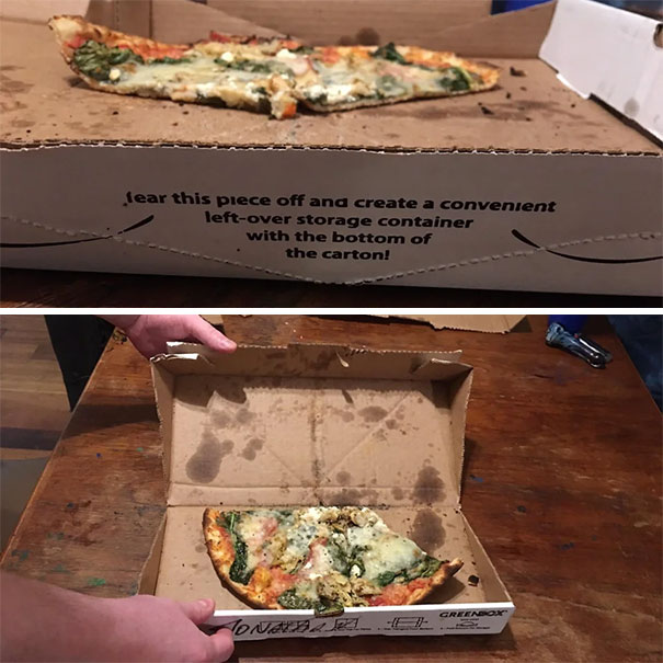 This Pizza Box Can Be Torn In Half And Folded To Create A Smaller Box For Leftovers