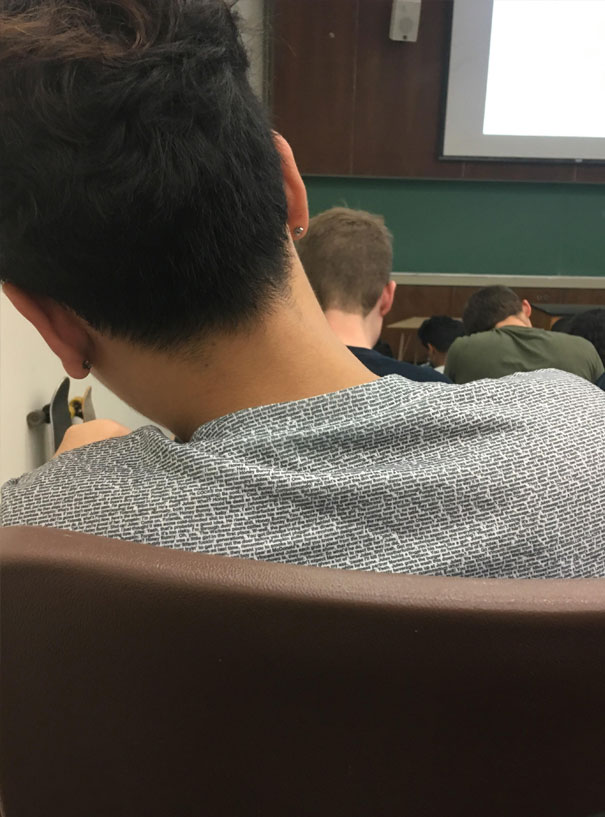 This Guy's Shirt Has The Entire Script Of Pulp Fiction Printed On It