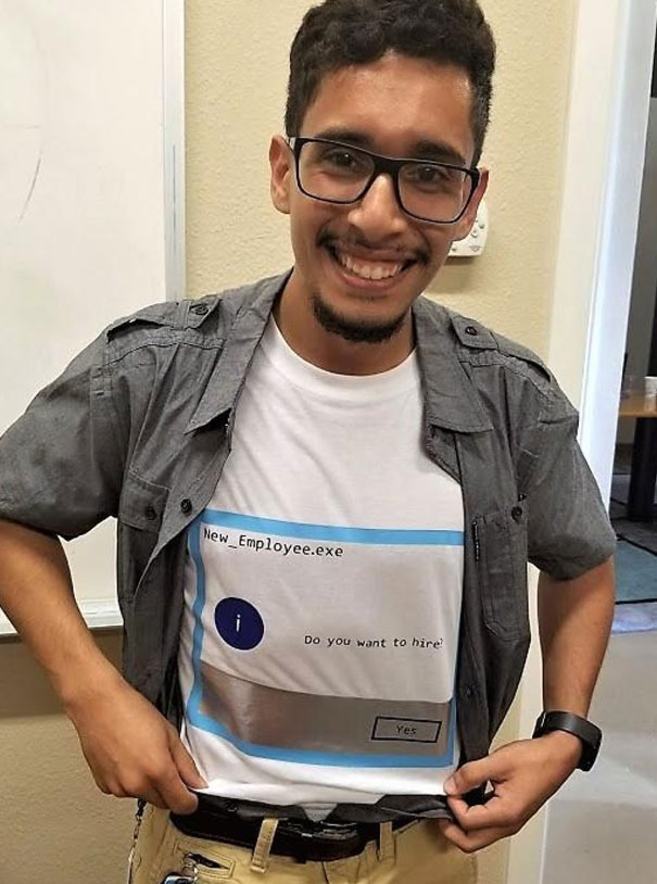 We Had A Candidate Interview For An IT Position Today. He Literally Designed And Printed This Shirt Because He Was Interviewing On Halloween! Needless To Say, We Hired Him