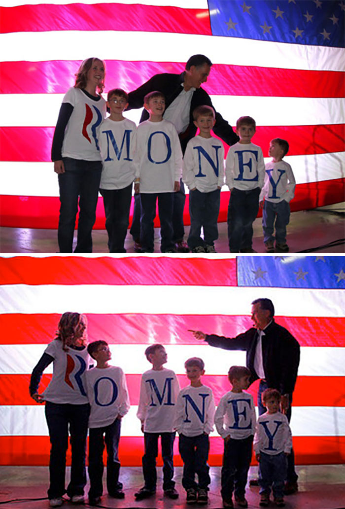 La familia Romney escribiendo mal su apellido