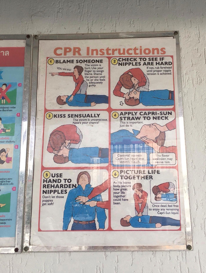 Thailand Trolled Again. CPR Instructions Next To The Hotel Pool. They Have No Clue...