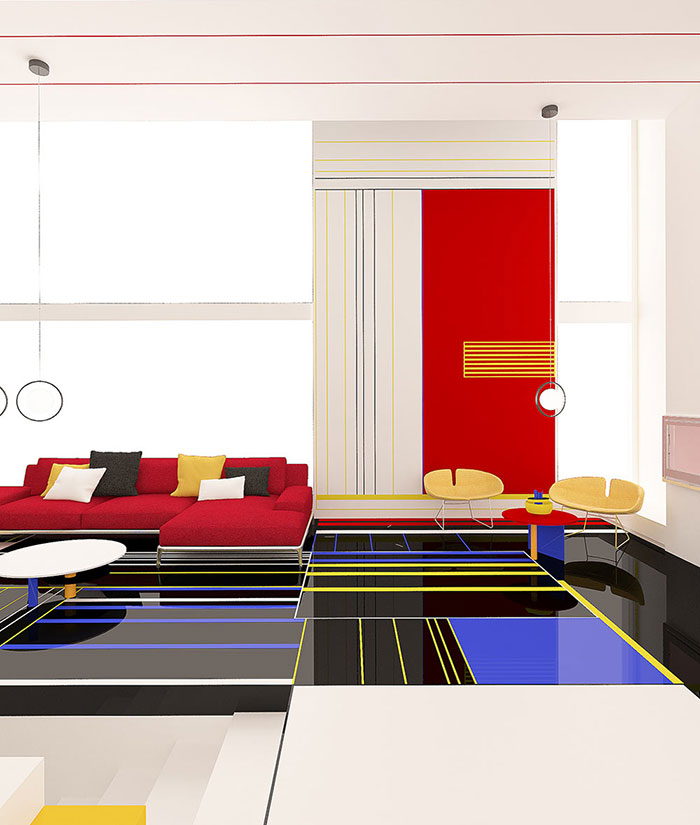 Bulgarian Designers Unveil The ‘Aesthetic Apartment’ That Looks Like A Piet Mondrian Painting