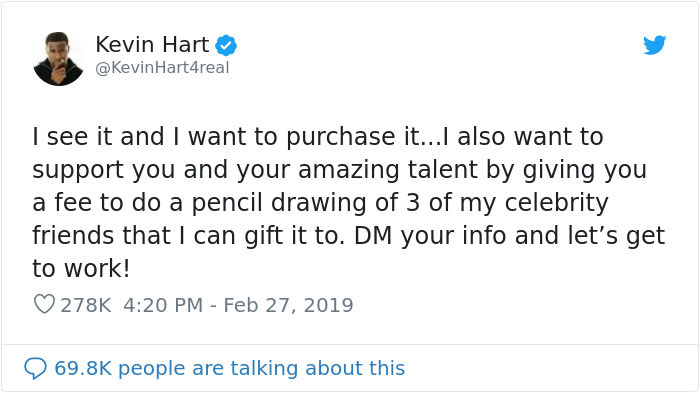 Talented Young Artist Draws Incredibly Realistic Portrait Of Kevin Hart, Can't Believe He Actually Responds On Twitter