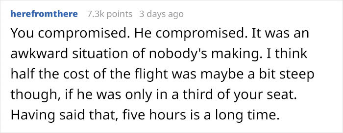 Guy Asks If He's Wrong To Make Obese Man Pay Him $150 For Taking Up Part Of His Seat On A 5-Hour Flight
