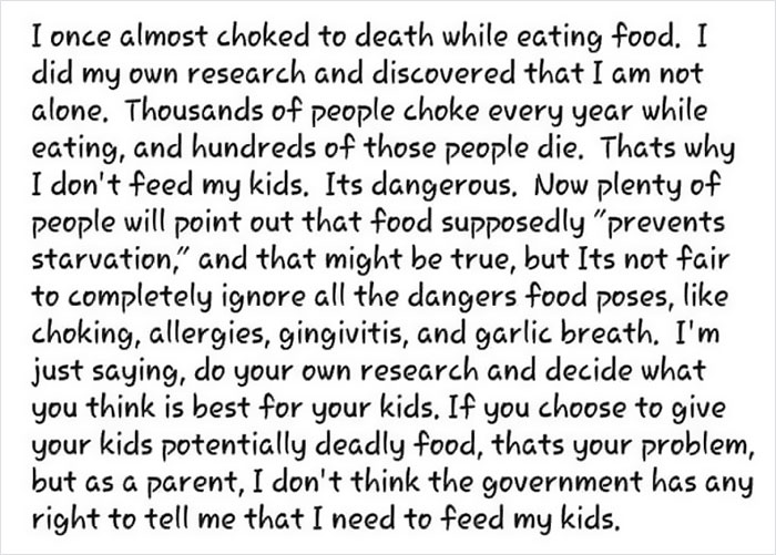 This Person Shows How Flawed Anti-Vaxxer Logic Is By Using It In A Post About Choking On Food