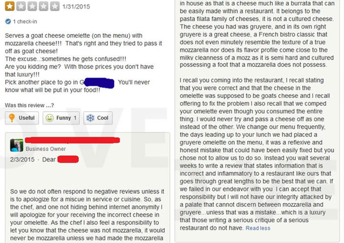 Entitled Customer Leaves A One-Star Yelp Review Over Omelet, Gets Exposed By The Chef That Cooked It