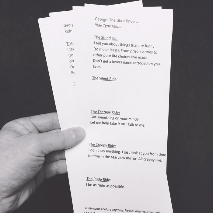 This Uber Driver Gives Passengers A Menu Of 5 Ride Types They Can Choose From