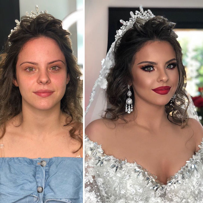 11 Photos Taken Before And After Brides Got Their Wedding Makeup
