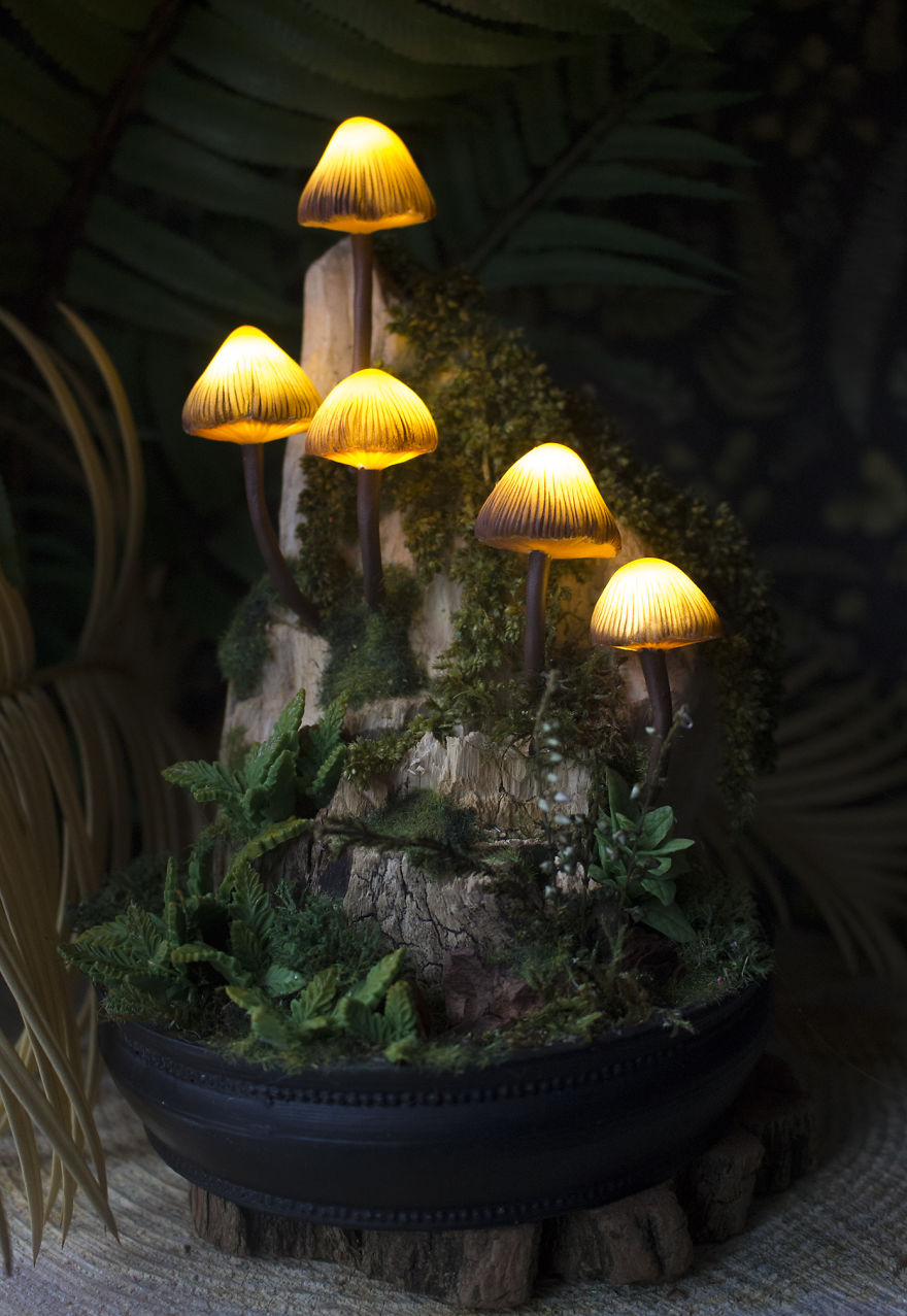 Mycena Mushrooms On A Piece Of Driftwood Night Light