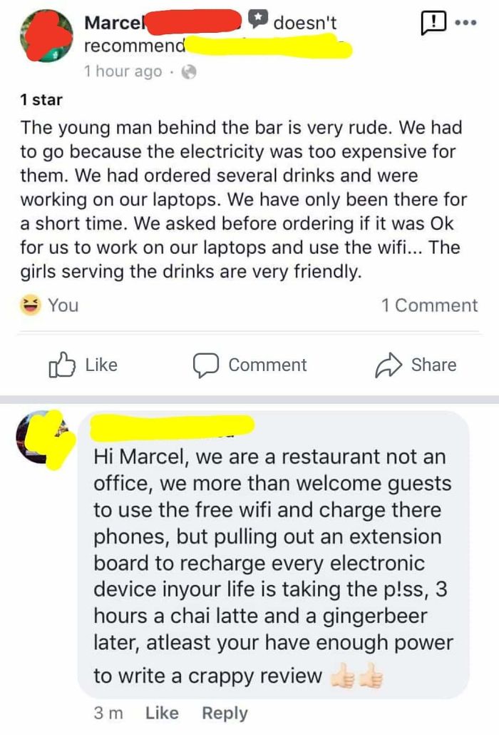 A Freedom Camper Gets Shitty Over The Fact That A Restaurant Asks Them To Leave... After They've Been Charging Their Devices For Three Hours And Bought Several (Read: Two) Beverages. Oh, And This Is On Boxing Day - One Of The Restaurant's Busiest Days.