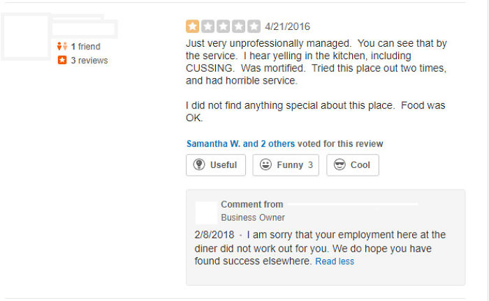 Restaurant Business Owner Calls Out Disgruntled Former Employee Leaving Fake Review