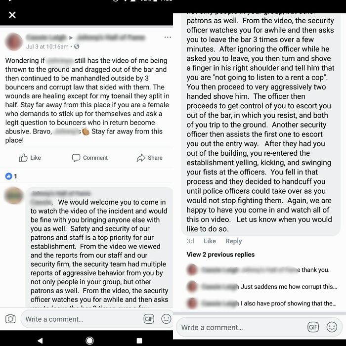 This Women's Review On A Local Restaurant/Bar's Facebook
