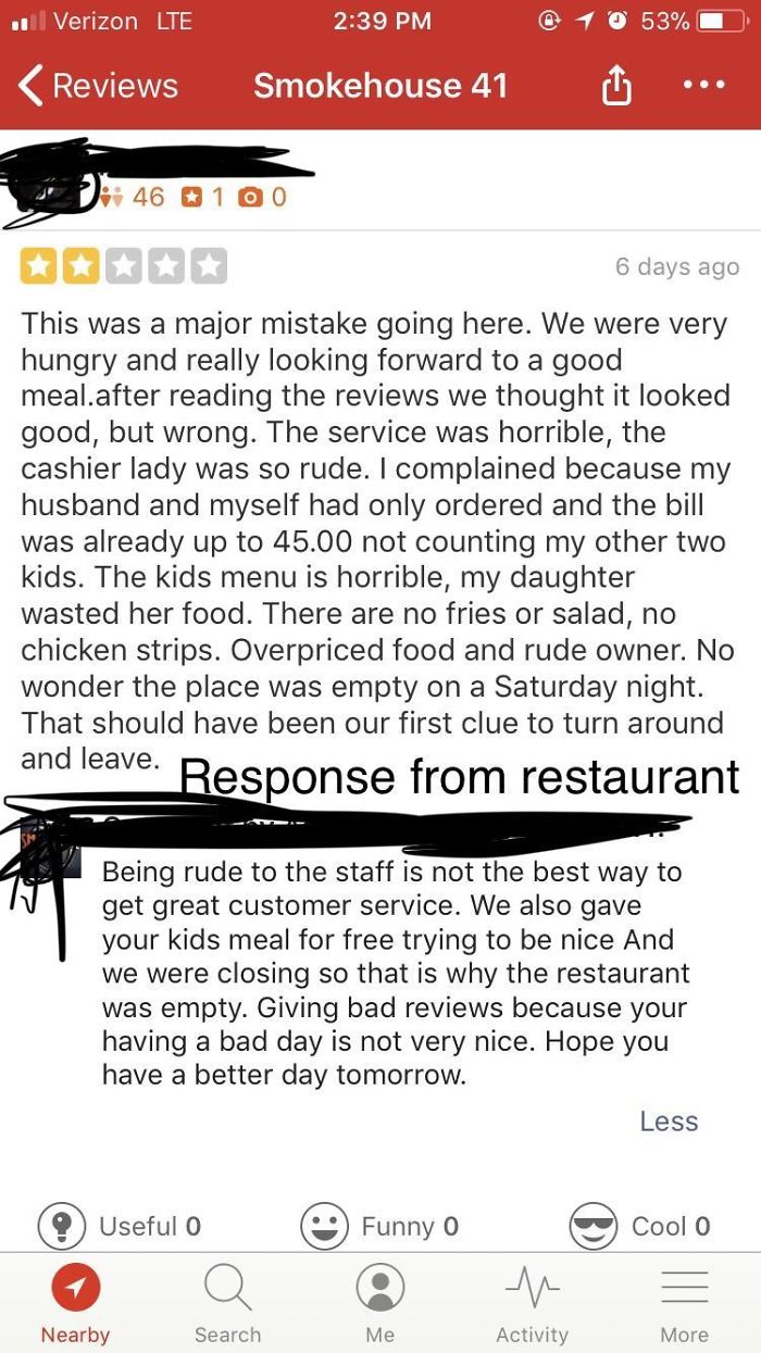 Woman Leaves Poor Review On Local Restaurant, Restaurant Fires Back