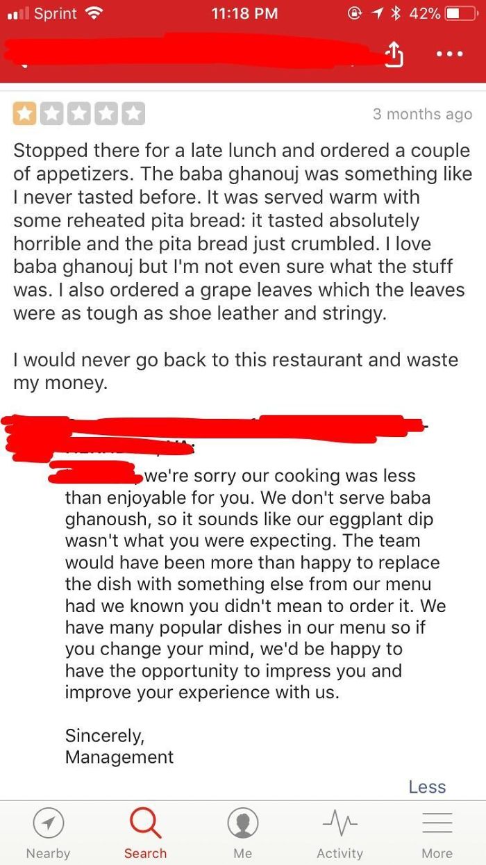 Guy Complains About Food The Restaurant Doesn’t Serve, Gets Called Out By Management.