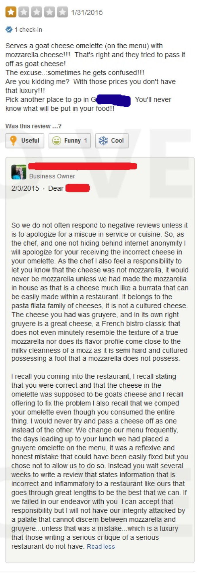 One Of My Favorite Restaurants Got A Bad Review And The Owner/Chef Called Them Out...