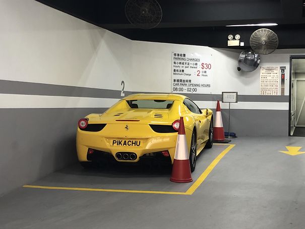 A Yellow Ferrari With “Pikachu” License Plate In Hong Kong