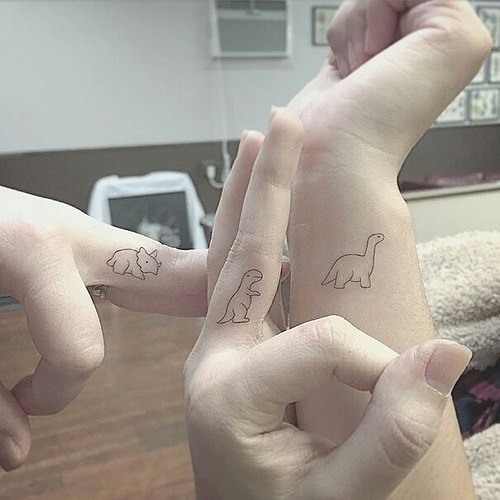 Dinosaur Family Finger Tattoos