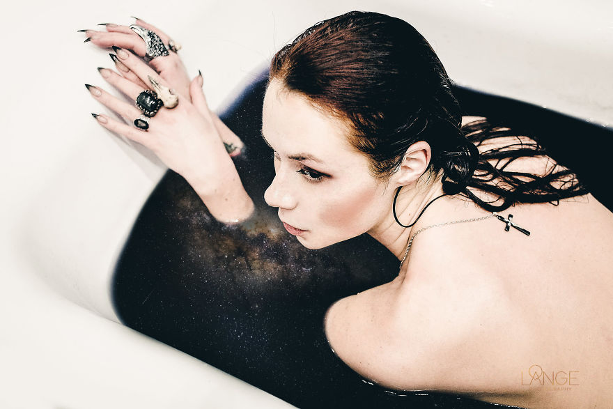 I Photographed My Friend In Black Water Full Of Stars And Galaxies