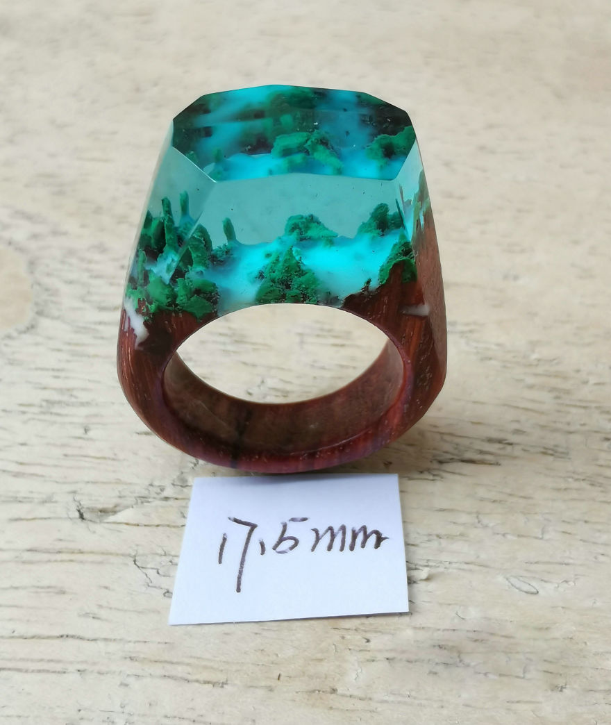Handcrafted Wood Resin Ring |magical Miniature Landscapes Ring