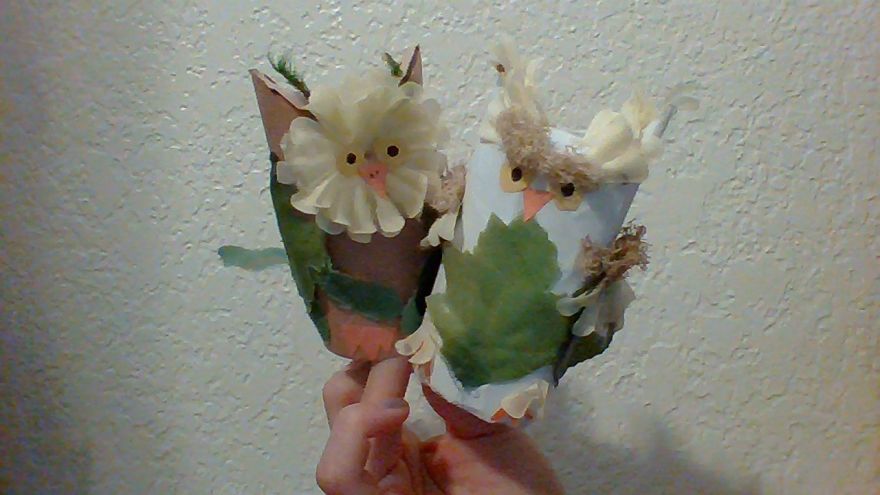 I Made Cute Owls Out Of Dollar Store Flowers And Toilet Paper Rolls