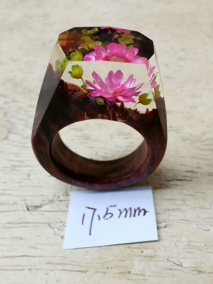Handcrafted Wood Resin Ring |magical Miniature Landscapes Ring